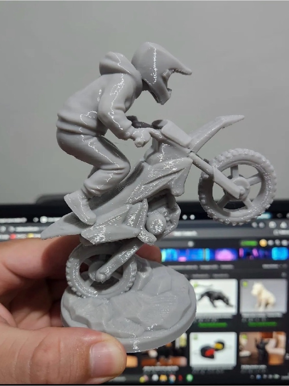 Gray Dirt Bike Stunt Rider Sculpture - Home Art Accent